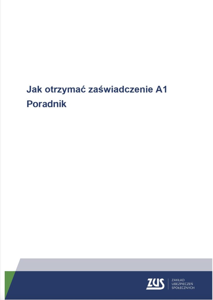 обложка pdf документа, ведущая на руководство ZUS по справке A1 на сайте ZUS