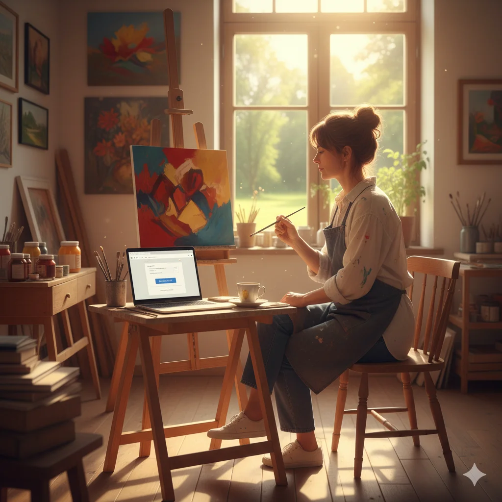 Artystka malująca w pracowni.